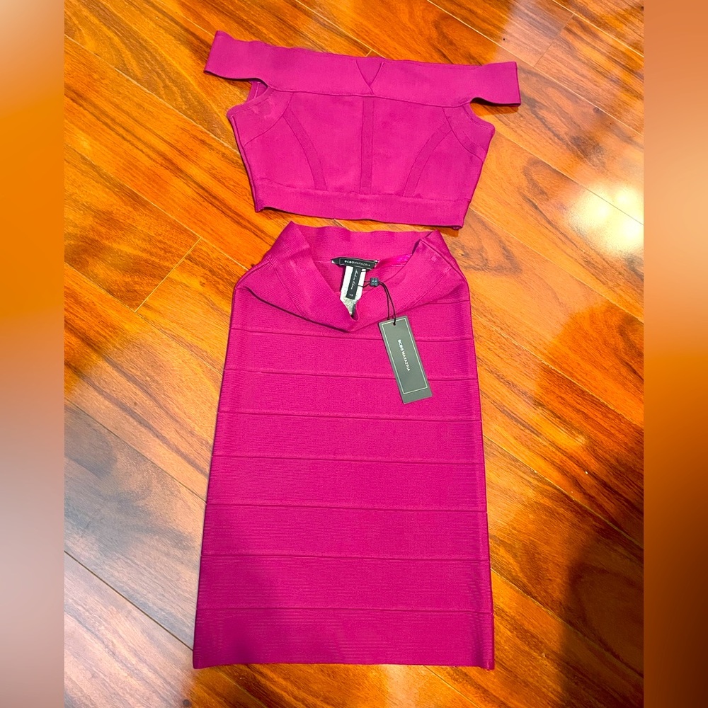 Magenta Pink, Bandage/BodyCon Crop Top& Skirt Set, XS, BCBG/MaxAzria